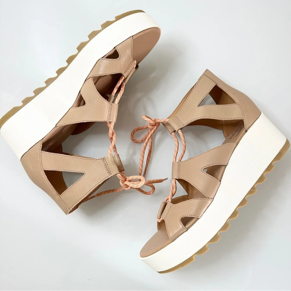 NEW Sorel Cameron Lace Up Wedge Sneaker Sandal Beige 11 Gladiator - Picture 8 of 9